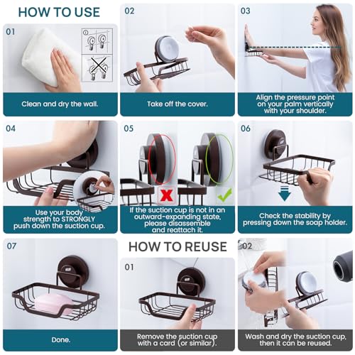 Image of TAILI Soap Dish, Bar Soap Holder Suction Cup, Stainless Steel Sponge Holder | Soap Dish for Shower Wall, Self-Draining Soap Holder Shower for Bathroom & Kitchen, Brown
