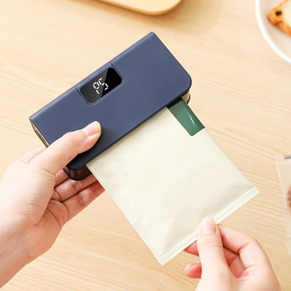 Mini Scelleur, 2 en 1 Scelleuse de Sacs Magnétique avec Cutter Caché, 6 Niveau Chaleur, Machine de Scellage Manuelle pour le Stockage de Collations Sacs en Plastique