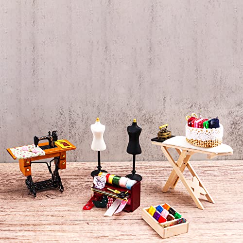 1 :12 Scale Miniature Sewing House Scene Model Accessories Simulation Vintage Sewing Machine, Sewing Box, Ironing Board #TOP7