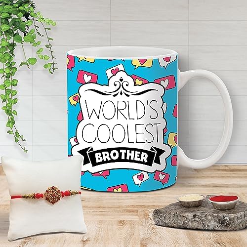 The Purple Tree Rakhi for Brother with Mug and Card Hamper, Rakhi Gift Hamper (1 Rakhi, Mug, Roli Chawal, Greeting Card), Rakhi Gift for Brother, Rakhi for Bhai, Rakhi Mug Gift, M29