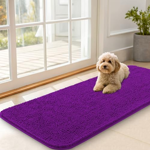 OLANLY Dog Door Mat for Muddy Paws 47x20, Super Absorbent Chenille Mud Mat
