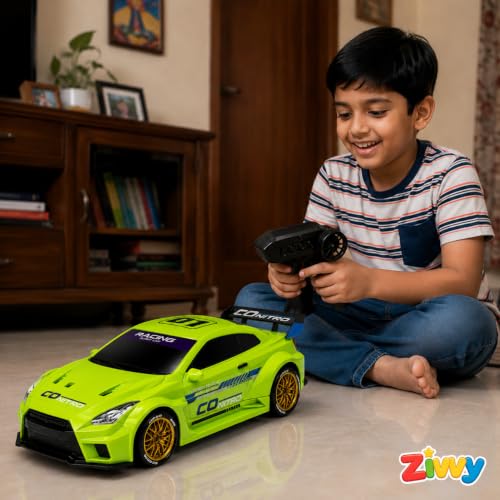 Image of Green Remote Control Car Toy | Nissan | Rechargeable Remote Control Car | 2.4G Remote Control | Tire Replacement | High Speed Motor | 100m Range | LED Light | Birthday Gift for Kids