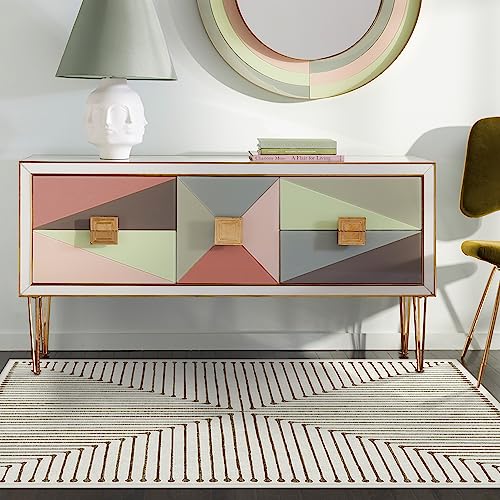 RUGGABLE x Jonathan Adler Machine Washable Modern Area Rug – Inkdrop Camel & Ivory 4x6, Stain-Resistant, Non-Slip with Standard Pad – Medium Rugs for Living Room, Bedroom, Hallway, Entryway & Office