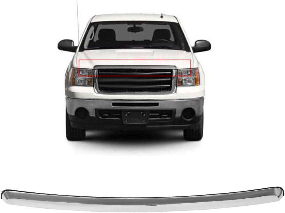 Soilver Front Hood Edge Grille Molding Trim Chrome fit for 2009-2013 for GMC Sierra 1500 Hybrid, Silvery-white