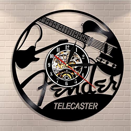 ロックギター・レコード風ウォールクロック Amazon.co.jp: エレクトリックギターデザインビニールレコード壁掛け