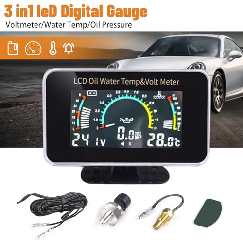 Zhsymx GAUGE-03-LZQ 3-In-1 Auto Car Lcd Meter Digital Oil Pressure Voltage Water Temperature Gauge Universal Instrument 9-36V thumb #1