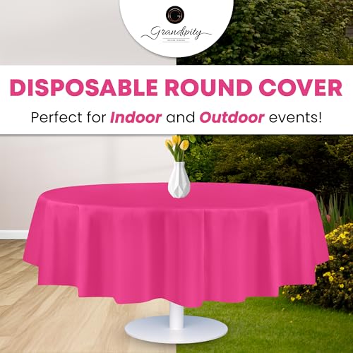 Image of Grandipity 24 Pack Premium Disposable Plastic Tablecloth 84 inch Inch Decorative Round Table Cover - Hot Pink