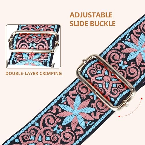 Image of Purse Strap, Adjustable Embroidery Flower 2 Inch Wide Purse Straps Replacement Crossbody for Women