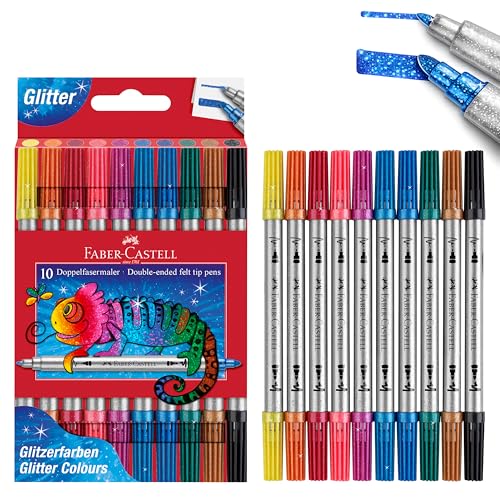 FABER-CASTELL - Set di pennarelli Glitzer, 10 pennarelli a doppia punta
