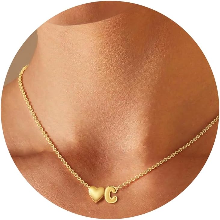 Initial Necklace for Women Teen - 14K Gold Plated A-Z Heart Initial Necklaces for Women Tiny Heart Necklace Jewelry for Wome Birthday Personalized Valentine's Day Gifts Trend Stocking Stuffers for Teen