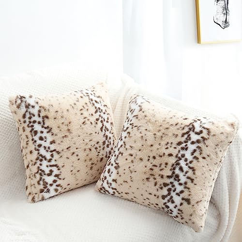 Entua Throw Pillows Covers 22x22, Flully Animal Fur Pillow Cover
