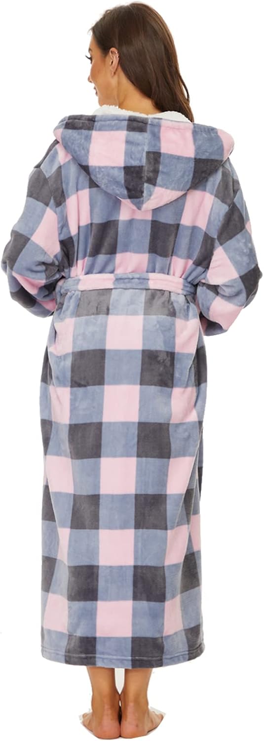 iniber Plush Robes for Women, Womens Robe Long, Fuzzy Fluffy Soft Warm Fleece Hooded Bathrobe - Image 3