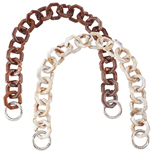 WADORN 2 Farbiger Acryl Ketteriemen, 40 cm Dicker Harz Handtaschenkette Griff Ersatz Retro Tasche Dekoration Kette Kurze Umhängetasche Riemen Verlängerungskette Zubehör, Achteckiger Link Stil Cover