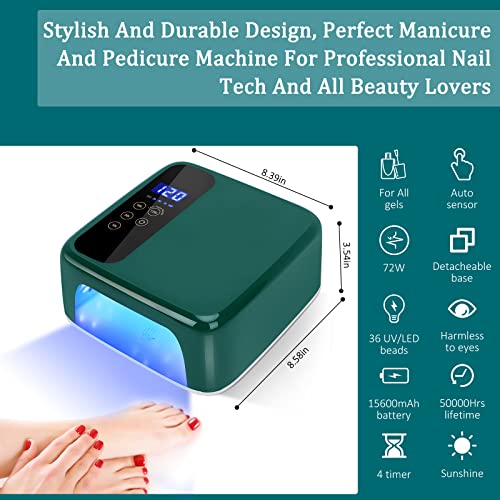 Xttnbm Cordless Uv Led Nail Lamp 72W Professional Nail Dryer With Touch Screen, 36 Uv/Led Beads, 15600Mah Rechargeable Battery, 4 Timers, Auto Sensor, Portable Gel Uv Led Curing Light Lamp For Nails #TOP6