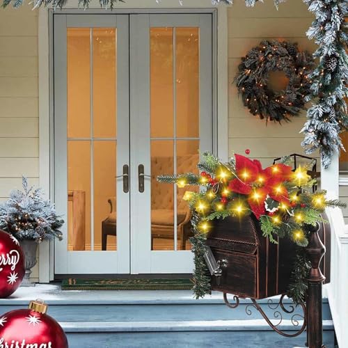 Swag de Noël pour boîte aux lettres avec lumière LED étanche - 7