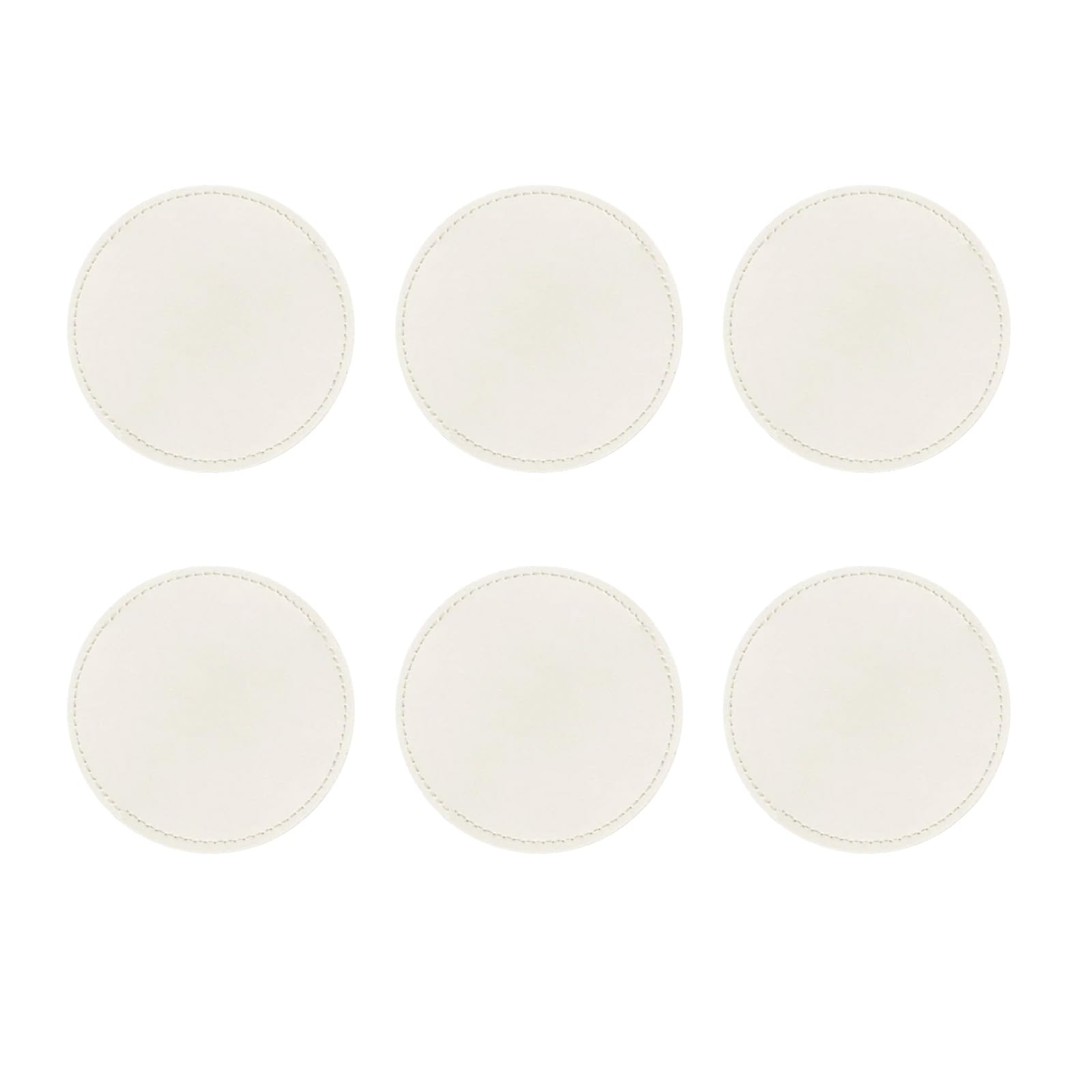 6Pcs Leather Drink Coaster Set, White Round PU Leather Coasters for Drinks, Modern Cup Coasters & Drink Coasters for Tabletop Protection, Heat Resistant Beer Mats Kinds of Mugs and Cups