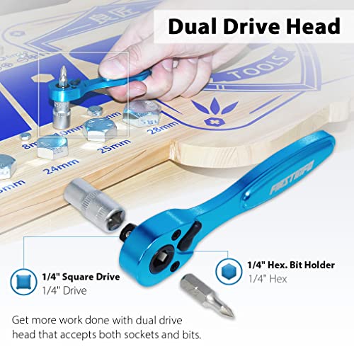 FIRSTINFO F32423B Dual Drive 1/4 Inch Hex Bit and Socket Micro Ratchet Wrench- Light Weight Aluminum, 72T Reversible - Image 2