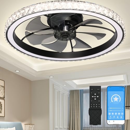 Aipsun Modern Crystal Ceiling Fan with Lights and Remote