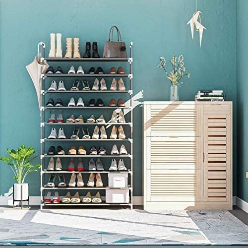 10-Tier Shoe Rack with 50-Pair Capacity - Non-Woven Fabric/Metal Shoe Shelf Tower Organizer for Closets, Entryways & Garages - Gray