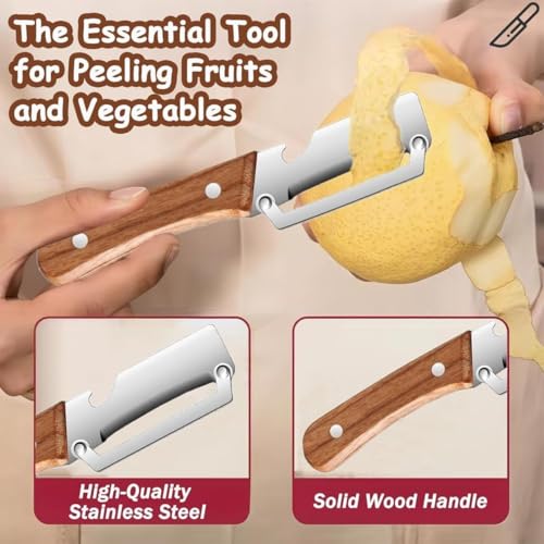Image of Multi-Functional Vegetable Peeler for Kitchen, 2-in-1 Stainless Steel Fruit & Vegetable Peeler with Bottle Opener, Wooden Handle Portable Peeling Tool for Potato, Apple, Pumpkin, Papaya
