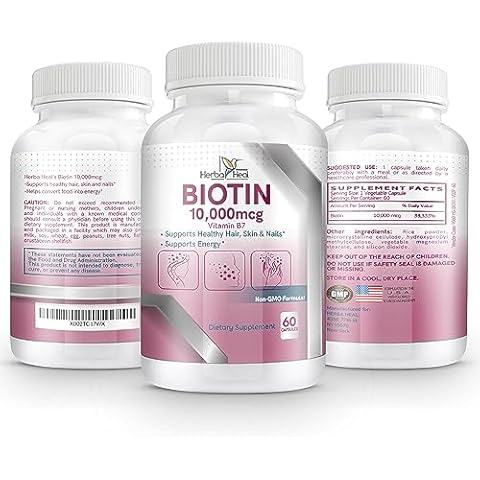 Biotin 10,000MCG Capsules Hair Growth for Women and Men - Vitamin B7 Pills - High Potency Supplement for Healthy Skin Nails and Hair - Vegan Biotin Cover