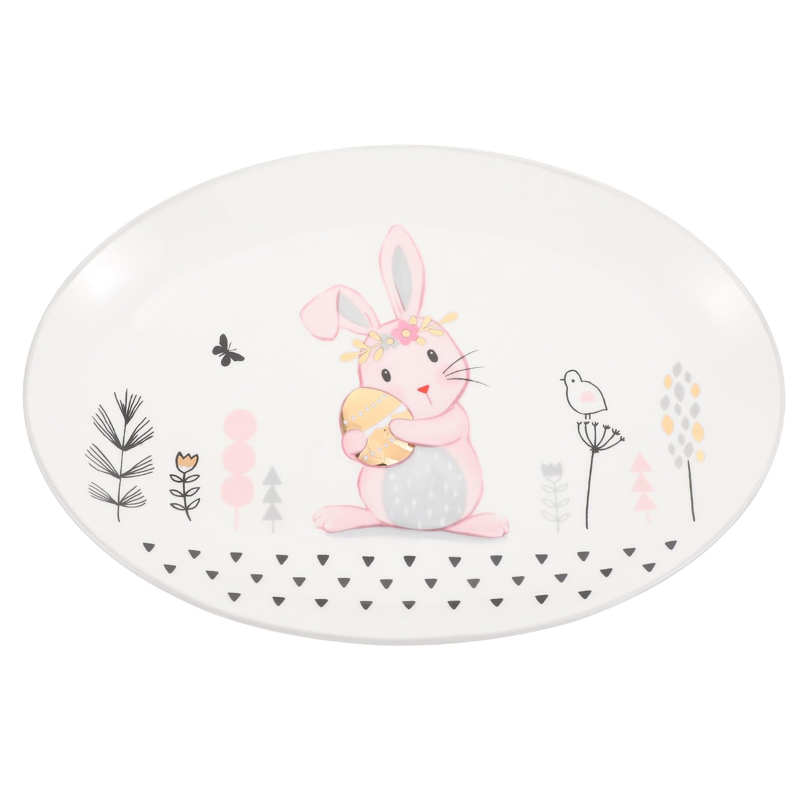 Assiette en céramique décorative ovale 23 cm avec motif de lapin élégant