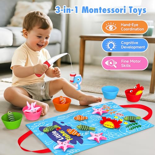Image of Envyvip Toddler Toy Montessori Toys for 1 Year Old Baby Boy Girl Birthday Gift, 22pcs Cloth Fishing Game Learning Toys for Toddlers 1-3 - Counting, Color Sorting, Fine Motor Skills 6-18 Months Babies