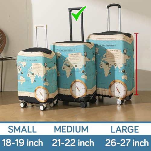 Image of HOKIPO Suitcase Covers for Trolley Suitcase, 220gsm Durable and Washable, Medium (21-22inch) - Adventure Atlas (AR-6344-D1)