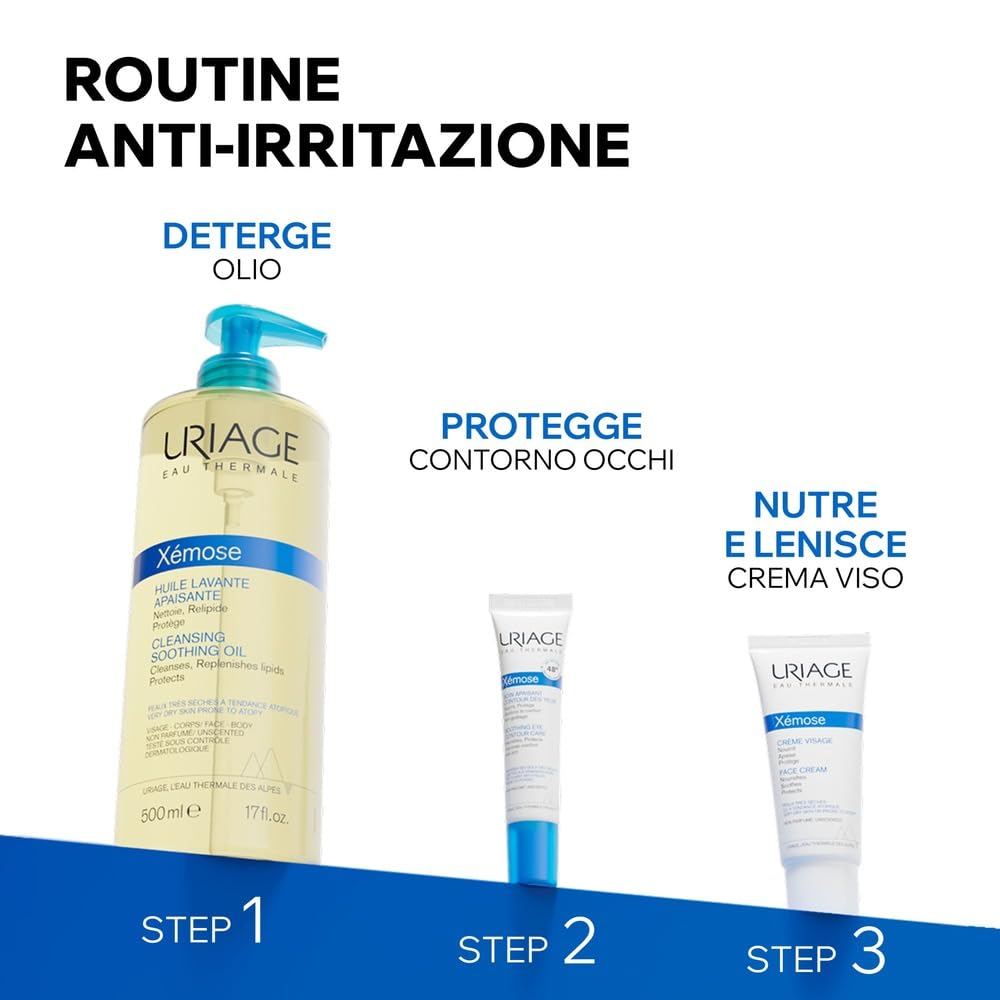 Uriage Xemose Crema Viso Lenitiva Nutriente per Pelle Secca, soggette ad Eczema Atopico con Burro di Karitè 10% - Idratazione 24H, Nutre, Lenisce e Protegge - Non Appiccica, Non Unge - non profumato