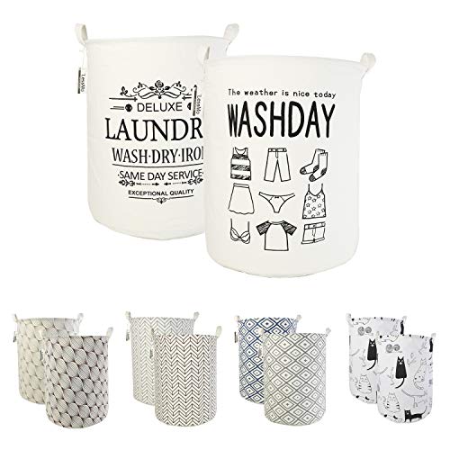 LessMo 2 STKS 19,7 inch Wasmand Opslag Sorter, Opvouwbare Pop-Up Wasbelemmeringen, Waterdicht Ronde Katoenen Linnen, voor Slaapkamer, Badkamers, Speelgoed en Vuil