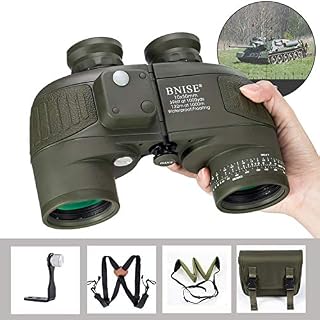 BNISE 10x50 Binoculars for Adults Hunting Rangefinder Built-in Compass with Harness Strap, Military