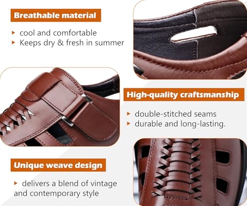 Image of UIKGITP Men's Summer Working Business Dress Sandals Huaraches para Hombres Fisherman Synthetic Leather Walking Office Breathable Oxfords