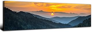 Sunset Mountain Canvas Wall Art for Living Room Nature Wall Decor Smoky Blue Ridge Mountain Landscape Picture Prints Painting National Park Poster Misty Forest Scenic Artwork Office Decorations 14x48”