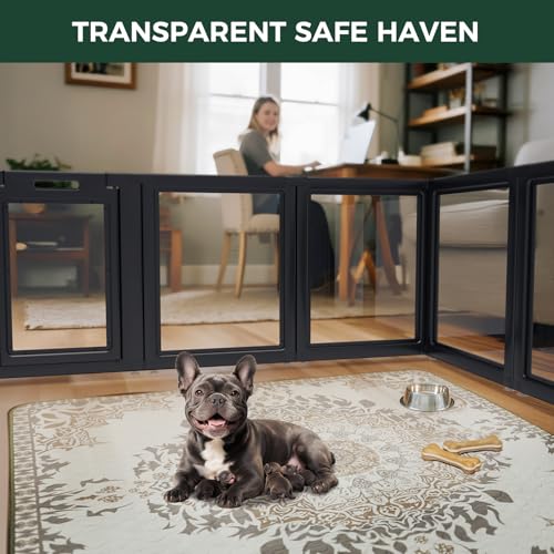 Image of FXW AuraSpace Acrylic Indoor Dog Playpen for Small and Medium Dogs, 30 Inch, 8 Panels, Black