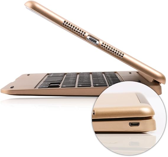 iPad mini 4 Keyboard Case, Bluetooth Wireless Keyboard Folio Flip Smart Cover for Apple iPad mini 4 2015 Release with Folding Stand and Auto Sleep/Wake Function, Gold