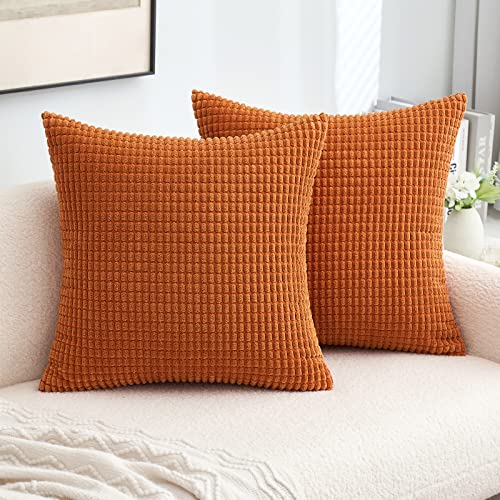 MIULEE Pack of 2 Fall Pillow Covers 18x18 Inch Burnt Orange Super Soft Corduroy Decorative Throw Pillows Couch Home Decor for Cushion Sofa Bedroom Living Room
