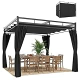 Outsunny Gazebo Pergola 3x3 m con Tetto Retrattile Scorrevole, 4 Pareti Laterali, Fori di Drenaggio, Pergolato da Giardino in Poliestere e Acciaio, per Patio, Terrazzo, Esterno, UV30+, Grigio Scuro