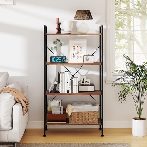 Skandiquip Bookshelf, 4 Tier Industrial Bookcase Storage Organizer, Display Shelves