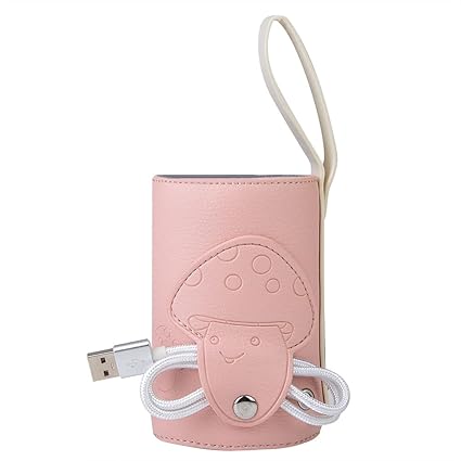 Car Baby Bottle Warmer, Collapsible Fiber PU Material Four-Layer Lock Temperature Intelligent Temperature Control Travel Bottle Sterilizer for Water Cups(Pink)