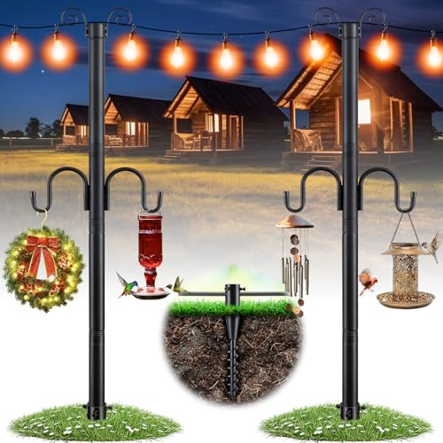 10FT String Light Poles 2Pack, 1.5 Inch Heavy Duty Poles for Outdoor String Lights with Shepherd Hook, 2 in 1 Light Pole with Anchor for Garden Backyard Patio Bistro Cafe