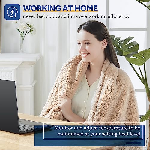 Sealy Electric Blanket Heated Throw 50"x60" Soft Double Sherpa Super Cozy with 6 Fast Heating Levels & 2-10 Hours Auto-Off, Over-Heat Protection, Machine Washable, Camel