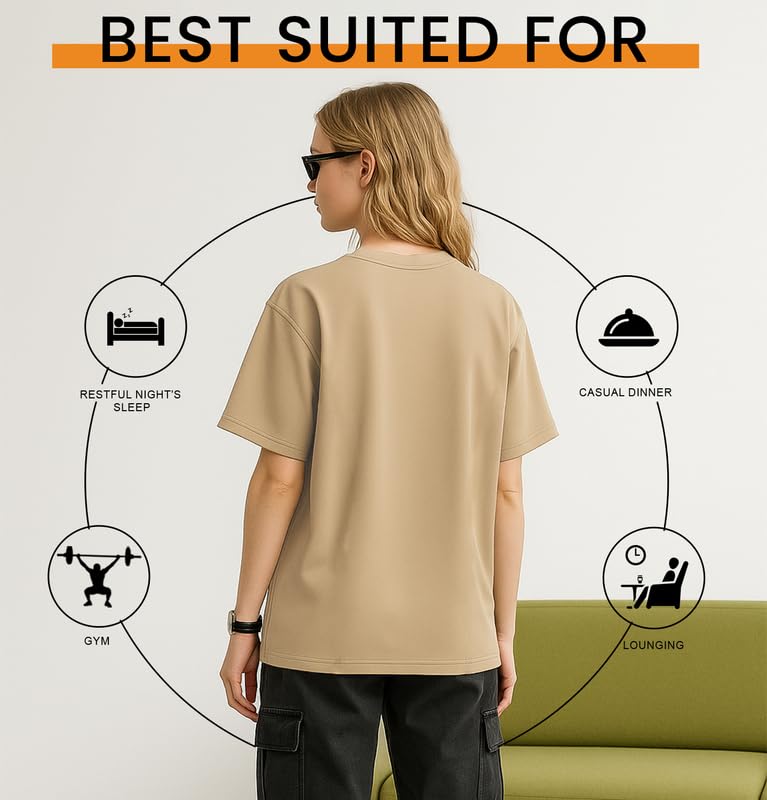Image of Sleepynuts Women 220 GSM 100% Pure Cotton Oversized Baggy Fit Drop Shoulder Round Neck T-Shirt