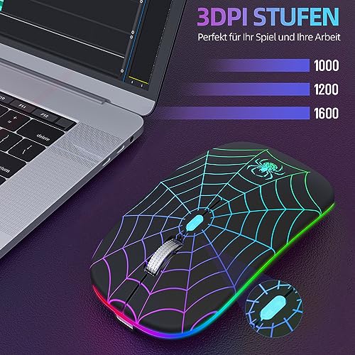 SZO Funkmaus Wiederaufladbare Maus Ergonomische 7-Farben RGB Mit USB Und Typ-C KonverterEinstellbare Genauigkeit (800/1200/1800)