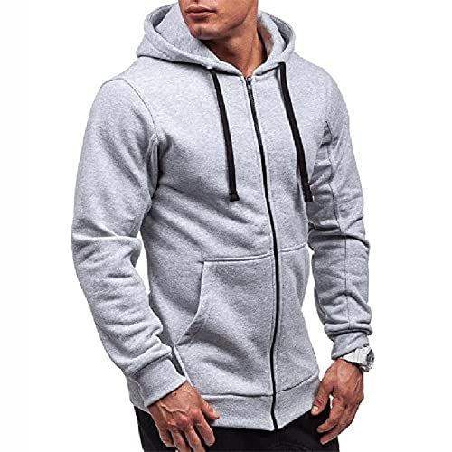 Zytyeu Chaqueta Deportiva Hombre Color Sólido Primavera Otoño Chaqueta con Capucha Hombre Simplicidad Vacaciones Chaqueta Cremallera Hombre Running Juventud Chaqueta Transición Hombre C-Light Grey L