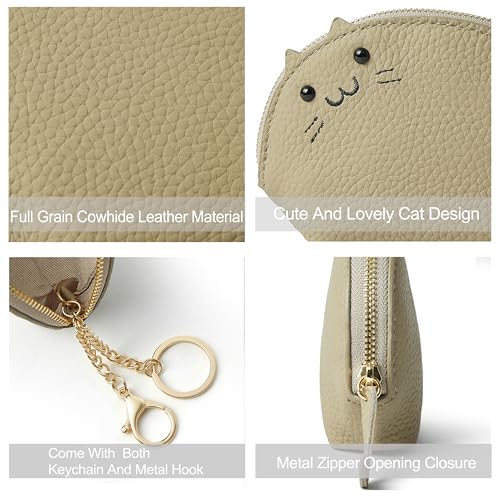 Image of Doris&Jacky Small Leather Coin Purse for Women, Mini Cat Coin Pouch And Animal Zipper Card Holder Wallet With Keychain (1-Grey)