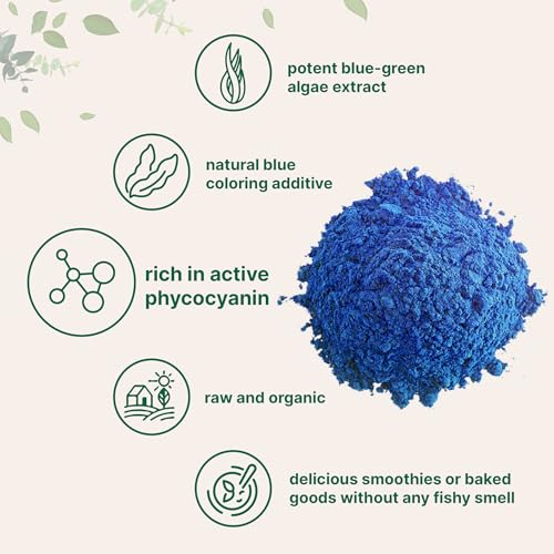 Image of Organic Blue Spirulina Powder (Phycocyanin Extract), 60 Servings - No Fishy Smell, 100% Vegan Protein from Blue-Green Algae, Natural Luminous Food Coloring for Smoothies, Baking, Drinks & Cooking