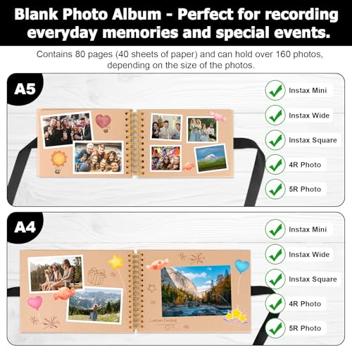 Fotoalbum zum Selbstgestalten 80 Schwarze Seiten Scrapbook A4 Fotobuch DIY Fotoalben zum Selber Gestalten Kraftpapier Photo Album für Fotos Baby Valentinstag Geburtstag Jahrestag