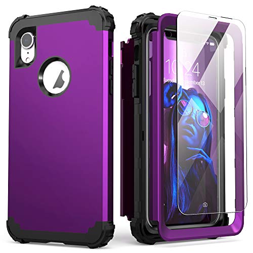 Coque iPhone XR IDweel bleu marine violet protection écran verre trempé