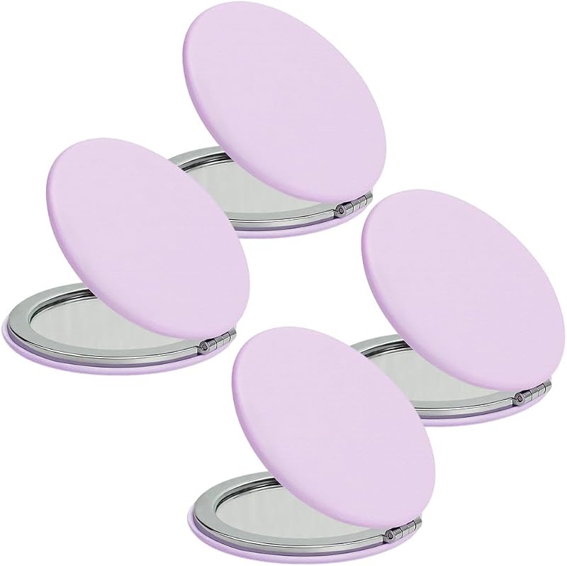 Espelho compacto redondo MLLXX com capa de poliuretano (PU), dupla face 1X/2X, Periwinkle, pacote com 4