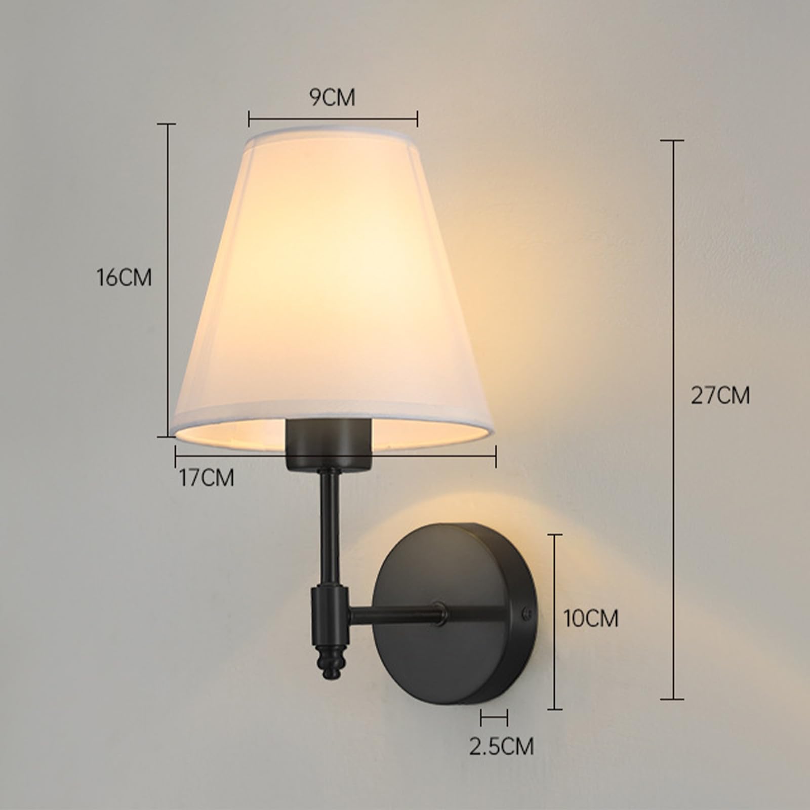 Wandleuchte E27 für den Innenbereich mit Stoffschirm, Moderne Vintage-Wandleuchte, Nachttischleuchte aus Metall für Schlafzimmer, Wohnzimmer, Flur (Leuchtmittel Nicht enthalten)